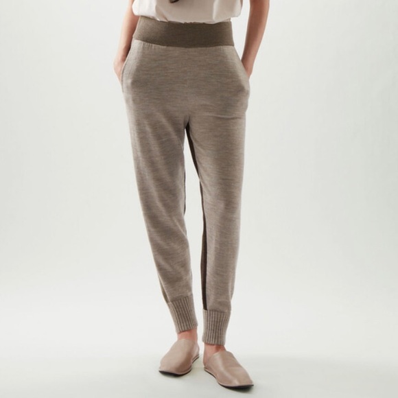COS Pants - COS Wool Colorblock Joggers Pants in Soft Brown and Beige Neutrals